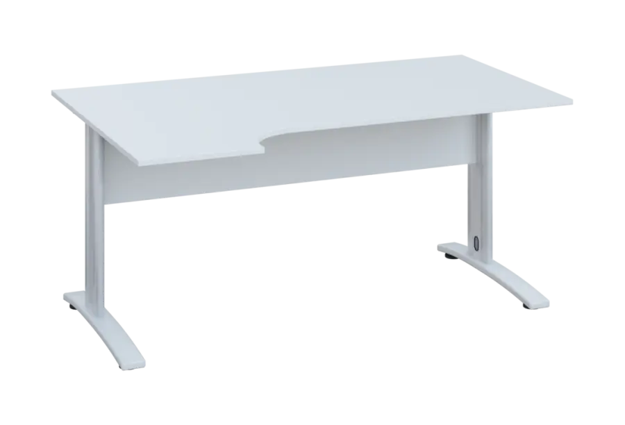 ERK 28 - 164 stůl kancelářský, rohový, levý, kovová podnož bílá, deska 25 mm, široký 1600 mm, bílá